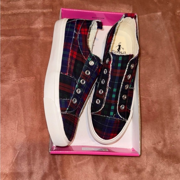 Corkys Plaid Sneakers. Red, Blue, Green, size 7, babalu. New never worn! Holiday - Picture 1 of 8